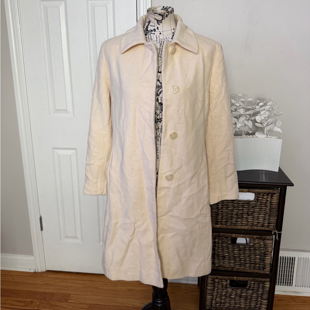 Jones New York wool cashmere Vintage lightweight Cream car Trench peaCoat Sz 10